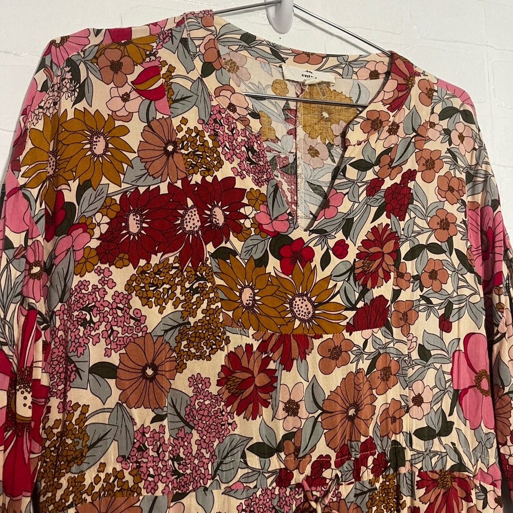 Entro Dress Womens Size Small Multi Color Floral Midi Flowy V Neck Bohemian Chic - Picture 6 of 10